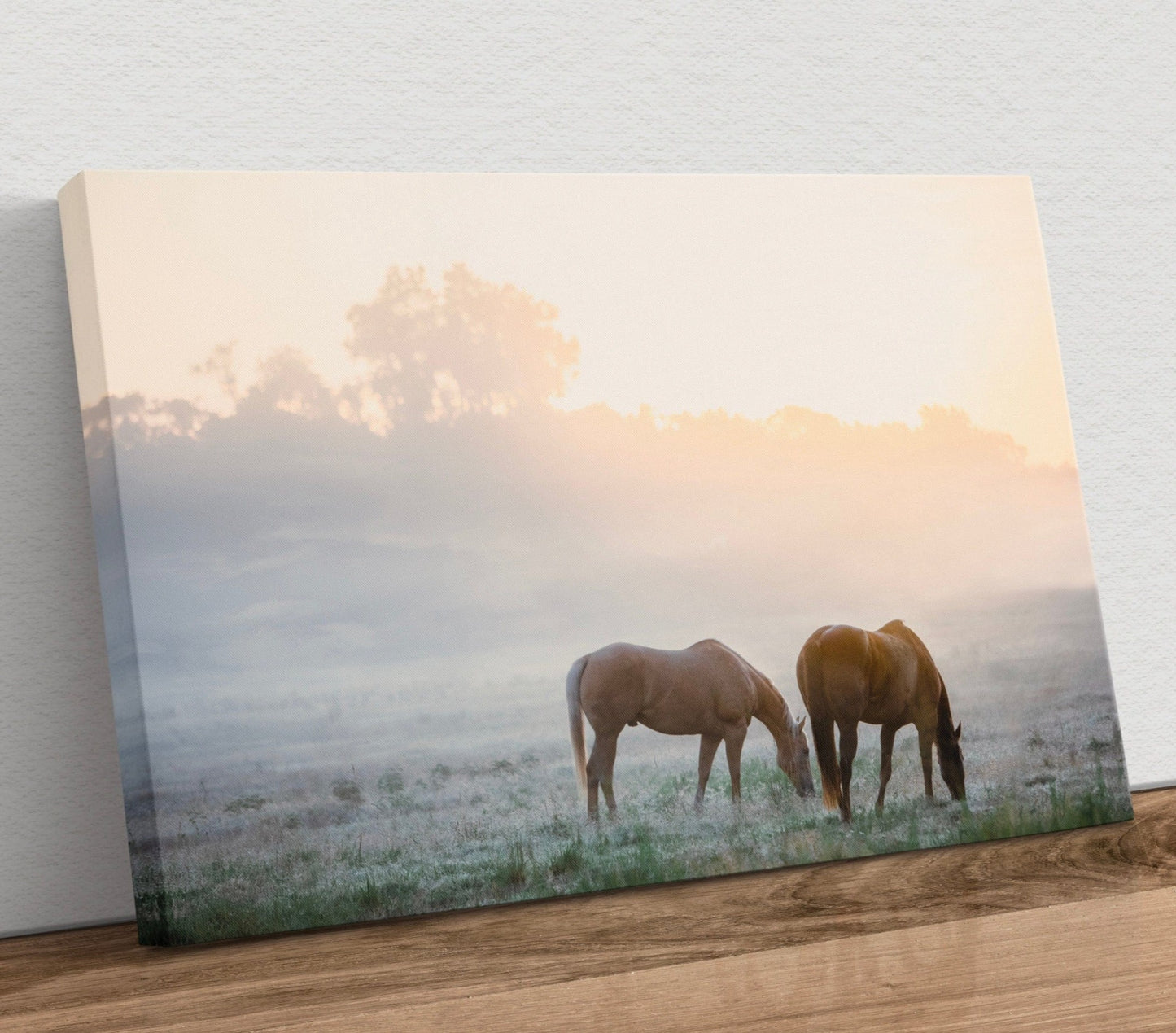 Horse Canvas Wall Art - Horses in Foggy Pasture Canvas-Unframed / 12 x 18 Inches Wall Art Teri James Photography