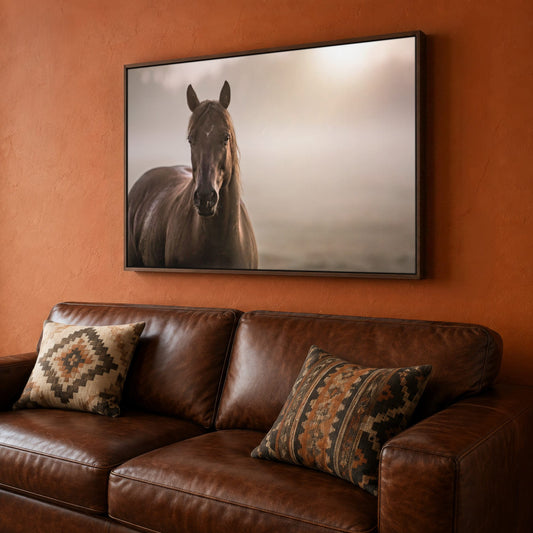 Horse Decor Canvas Print - Horse in Foggy Pasture