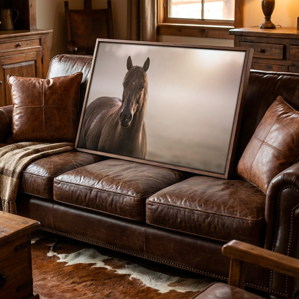 Horse Decor Canvas Print - Horse in Foggy Pasture
