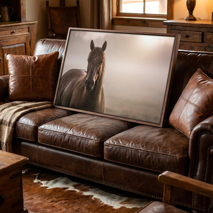 Horse Decor Canvas Print - Horse in Foggy Pasture