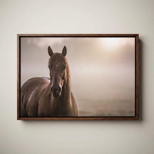 Horse Decor Canvas Print - Horse in Foggy Pasture