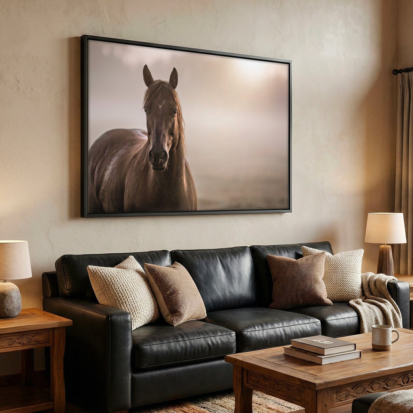 Horse Decor Canvas Print - Horse in Foggy Pasture Wall Art Teri James Photography