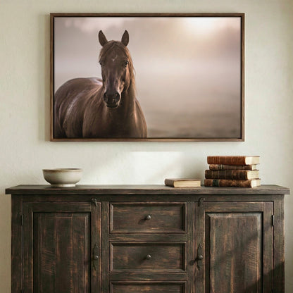 Horse Decor Canvas Print - Horse in Foggy Pasture Wall Art Teri James Photography