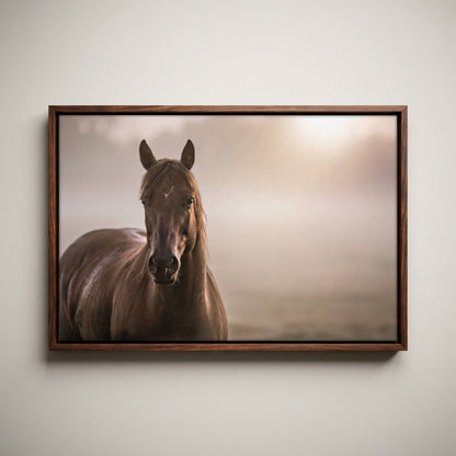 Horse Decor Canvas Print - Horse in Foggy Pasture Wall Art Teri James Photography