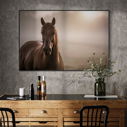 Horse Decor Canvas Print - Horse in Foggy Pasture Wall Art Teri James Photography