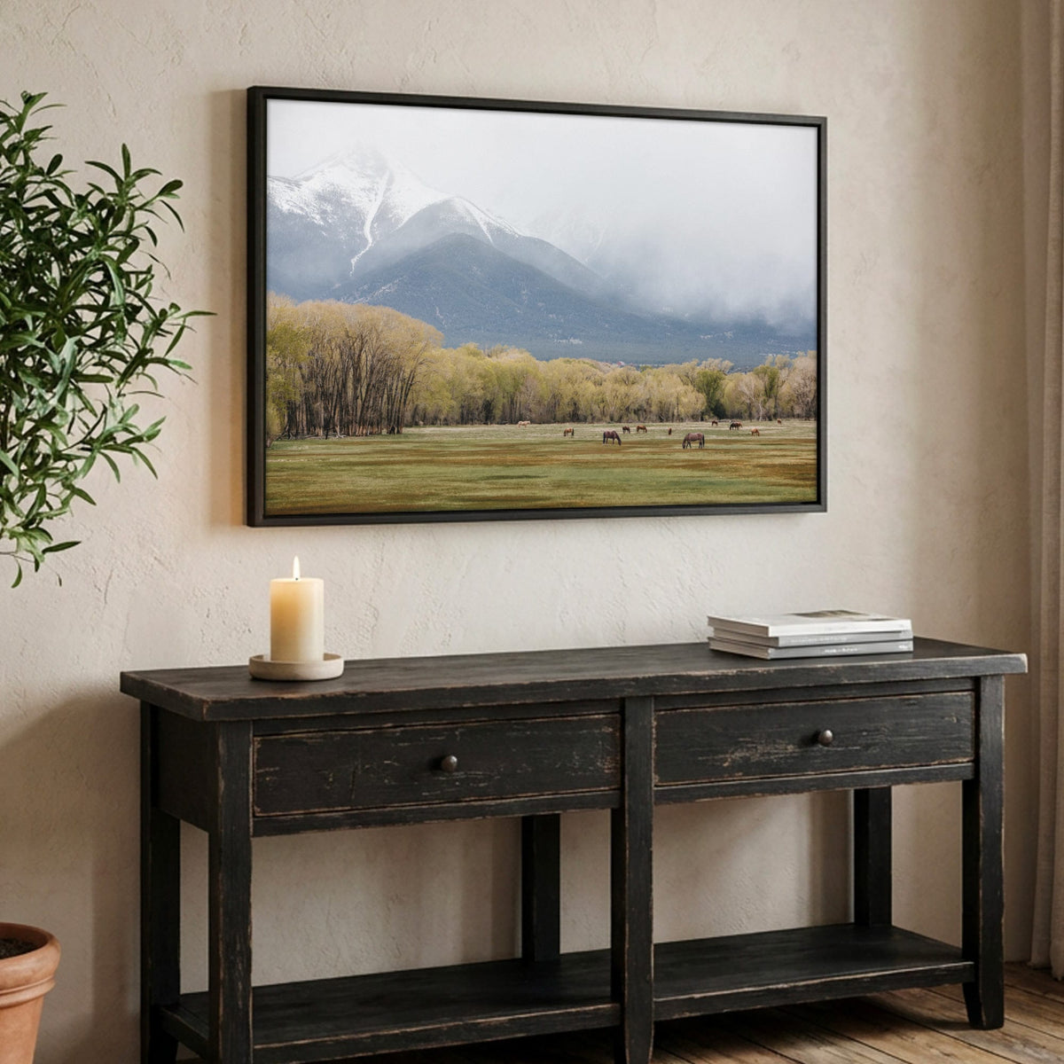 Horse Photography Canvas - Wild Horses Print Canvas-Black Frame / 12 x 18 Inches