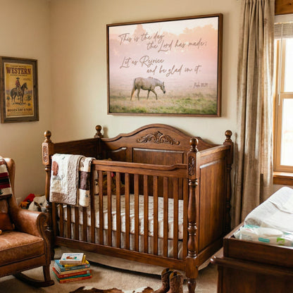 Horse Wall Art - Inspirational Palomino Sunrise Canvas Print with Bible Verse Wall Art Teri James Photography