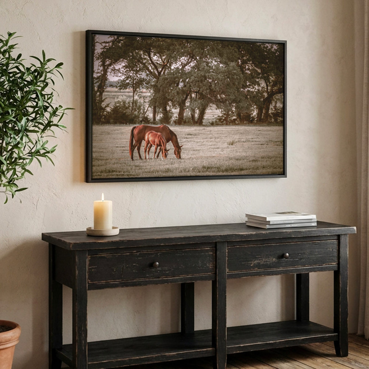 Horse Wall Art - Western Ranch Decor Canvas-Black Frame / 12 x 18 Inches