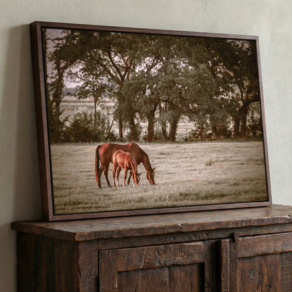 Horse Wall Art - Western Ranch Decor Canvas-Walnut Frame / 12 x 18 Inches