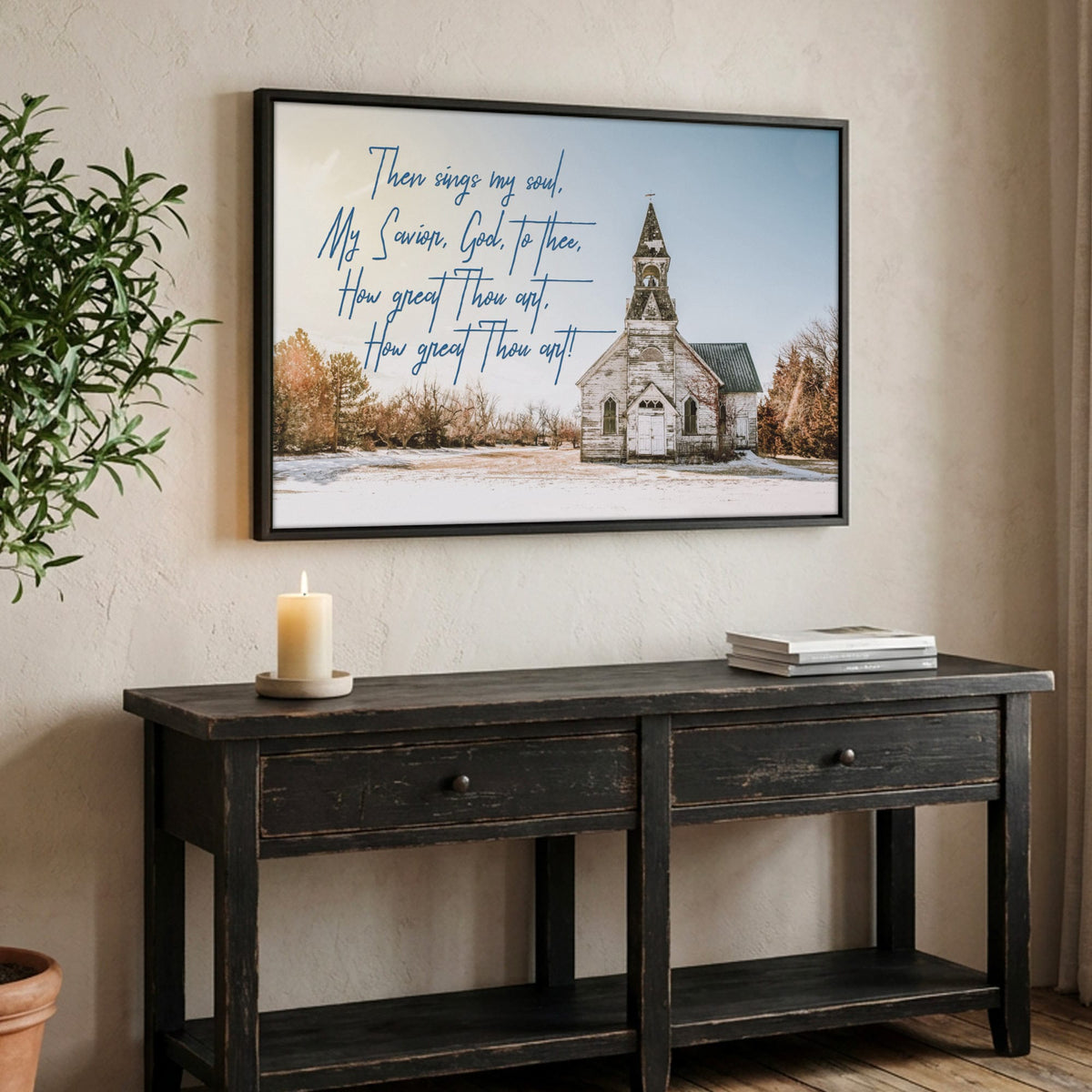 How Great Thou Art Canvas - Rustic Church Wall Decor Canvas-Black Frame / 12 x 18 Inches