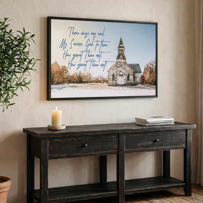 How Great Thou Art Canvas - Rustic Church Wall Decor Canvas-Black Frame / 12 x 18 Inches
