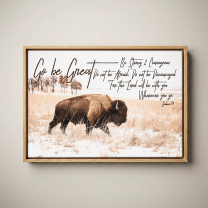 Joshua 1:9 Bible Verse Canvas - Western Nursery Wall Art Canvas-Natural Oak Float Frame / 12 x 18 Inches