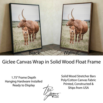 Longhorn Art Canvas - Texas Wall Art Rustic Home Decor for Living Room Canvas-Black Frame / 12 x 18 Inches Wall Art Teri James Photography