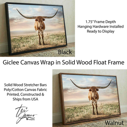 Longhorn Artwork Canvas Print – Texas Longhorn Wall Art Rustic Decor Canvas-Black Frame / 12 x 18 Inches Wall Art Teri James Photography