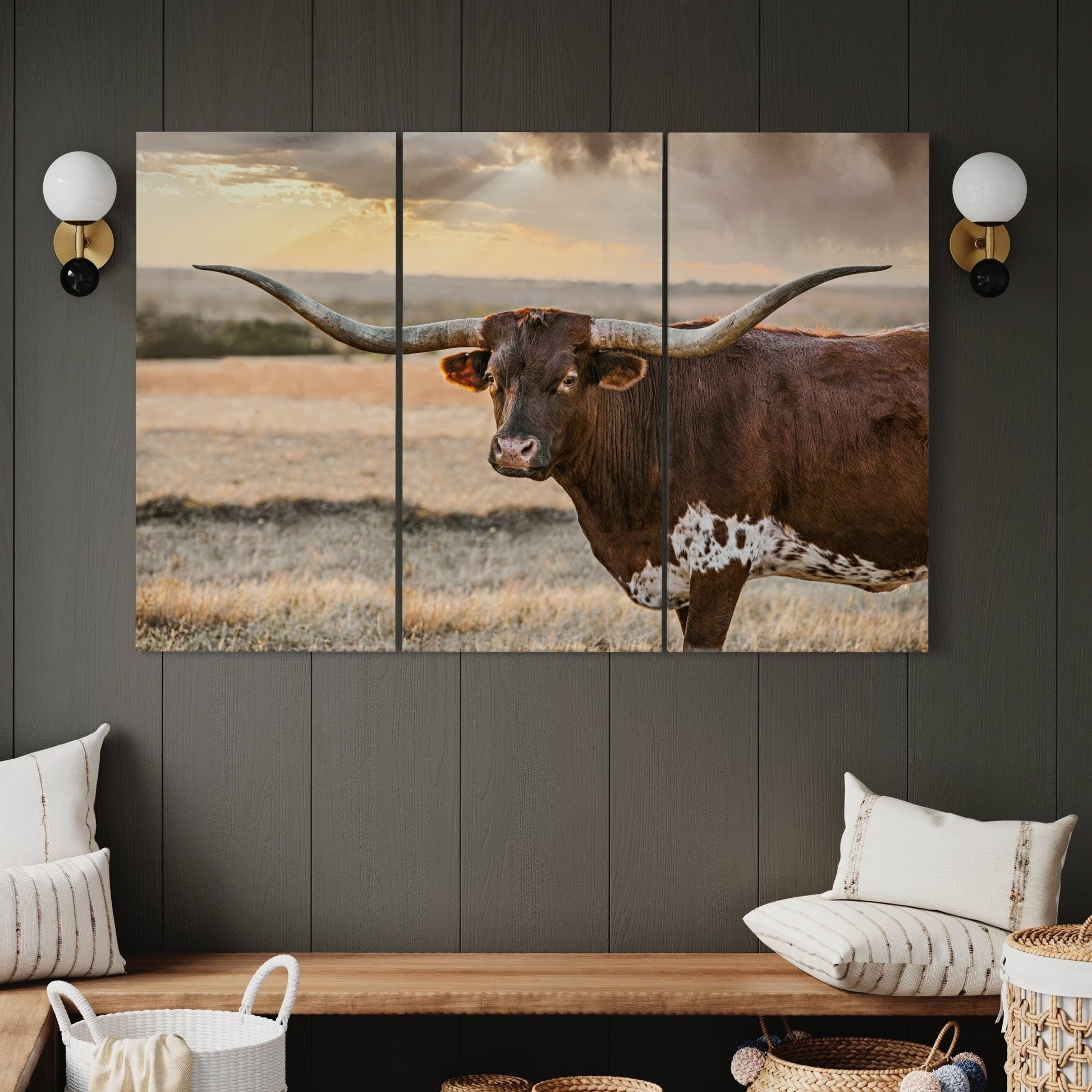 Longhorn Artwork Extra Large Canvas Triptych Wall Art Teri James Photography
