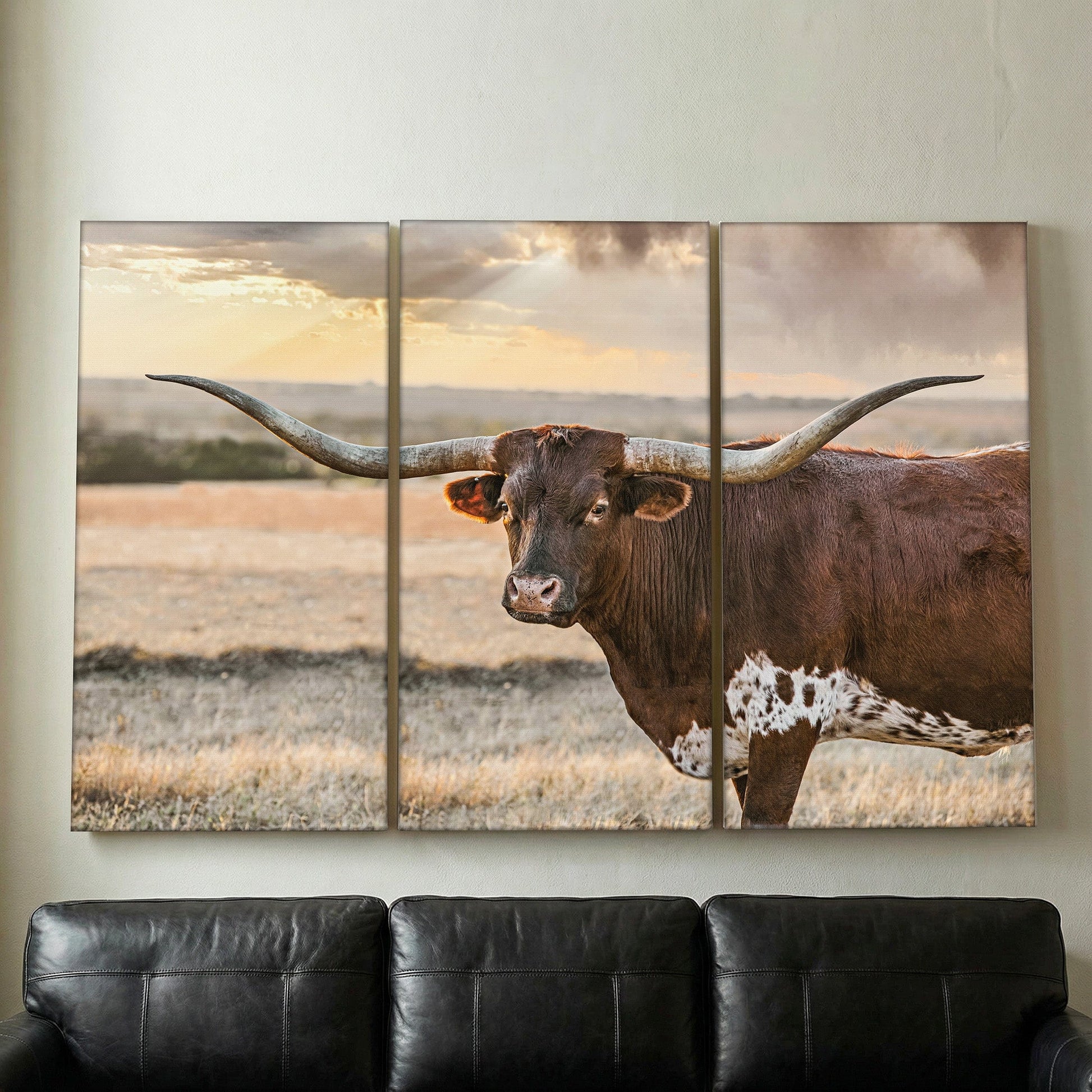 Longhorn Artwork Extra Large Canvas Triptych Wall Art Teri James Photography