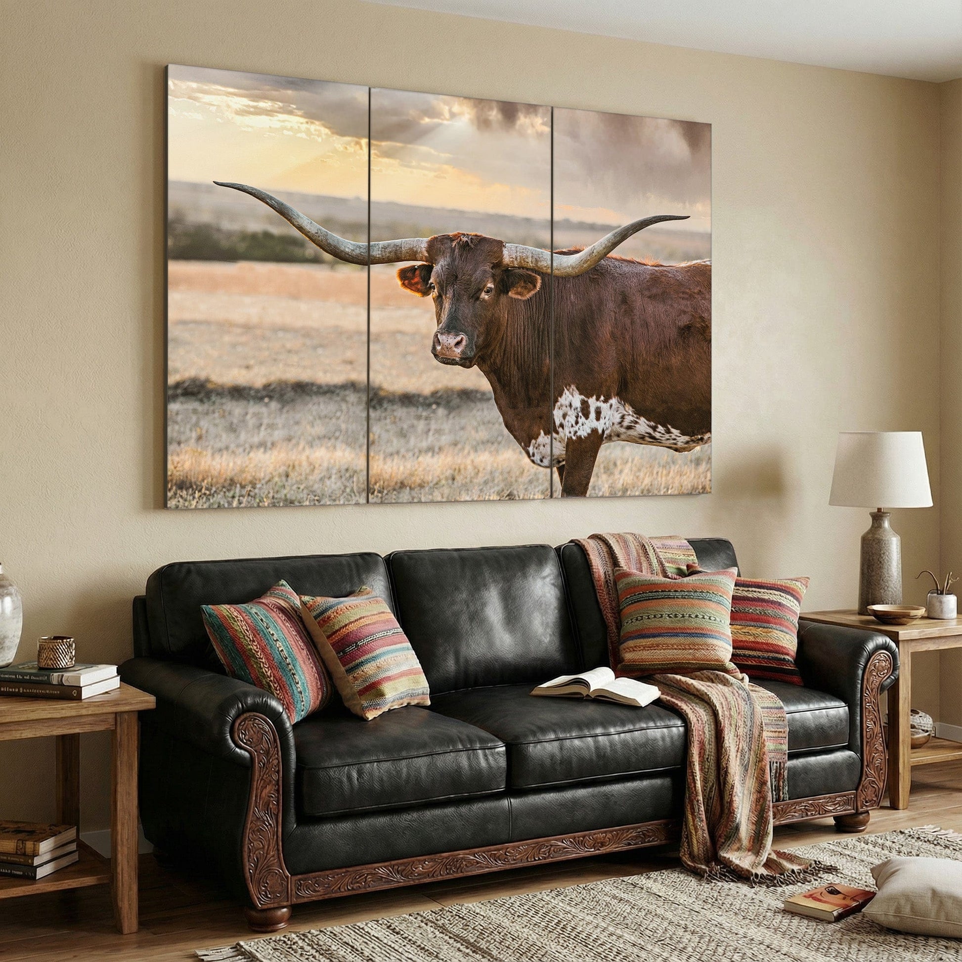 Longhorn Artwork Extra Large Canvas Triptych Wall Art Teri James Photography