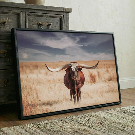 Longhorn Bull and Blue Sky Canvas Wall Art Teri James Photography