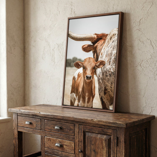 Longhorn Calf Canvas Print - Texas Longhorn Art Rustic Wall Artwork Wall Art Teri James Photography