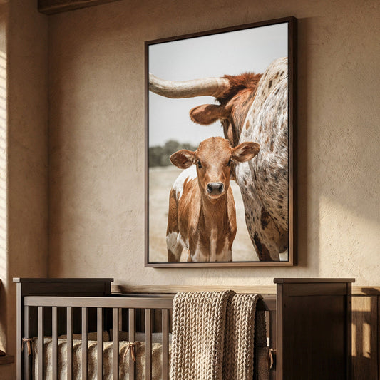 Longhorn Calf Canvas Print - Texas Longhorn Art Rustic Wall Artwork Wall Art Teri James Photography