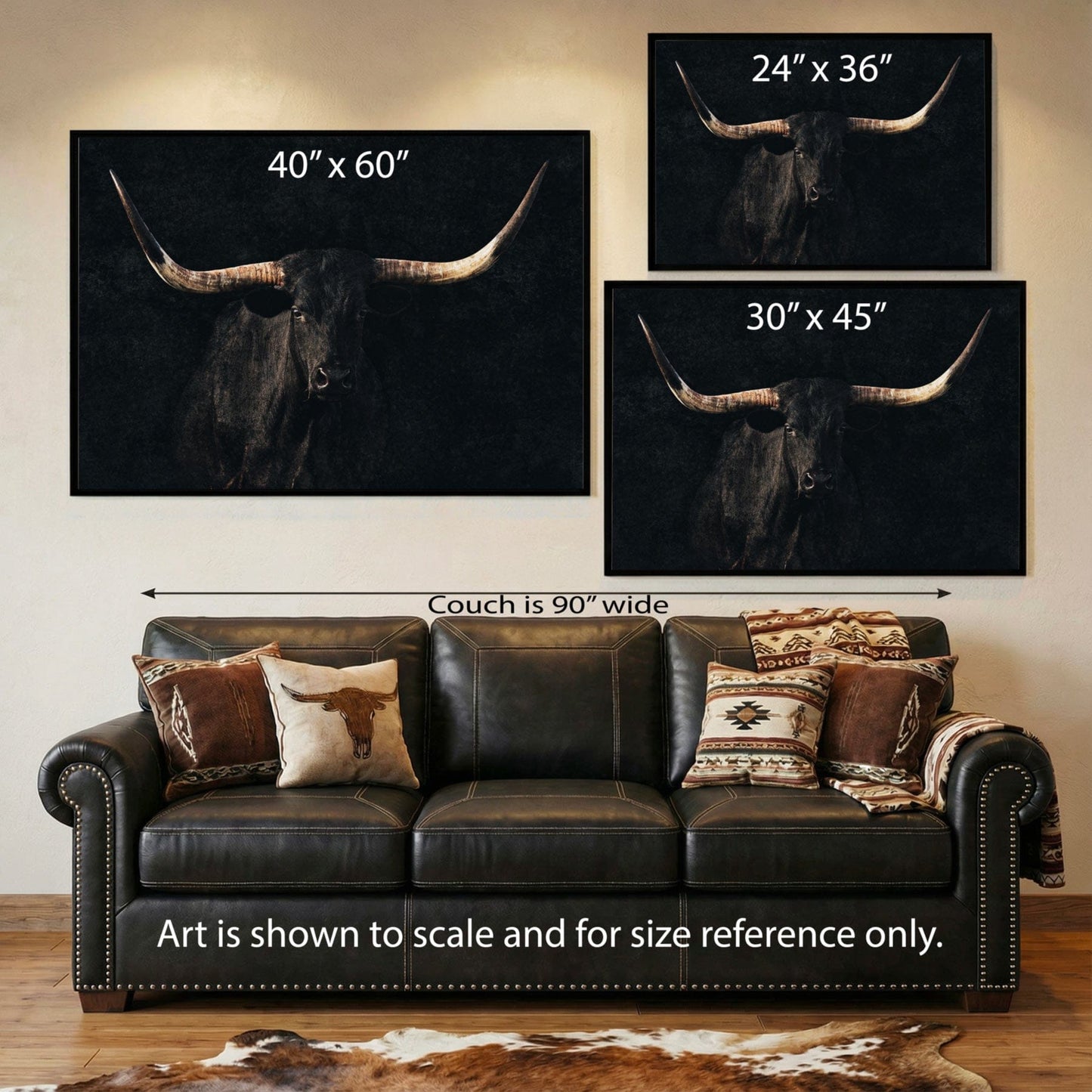 Longhorn Canvas Art – Elegant Black Western Wall Decor for Living Room Wall Art Teri James Photography
