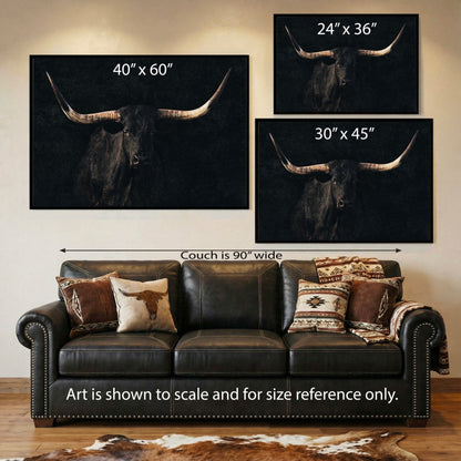 Longhorn Canvas Art – Elegant Black Western Wall Decor for Living Room Wall Art Teri James Photography
