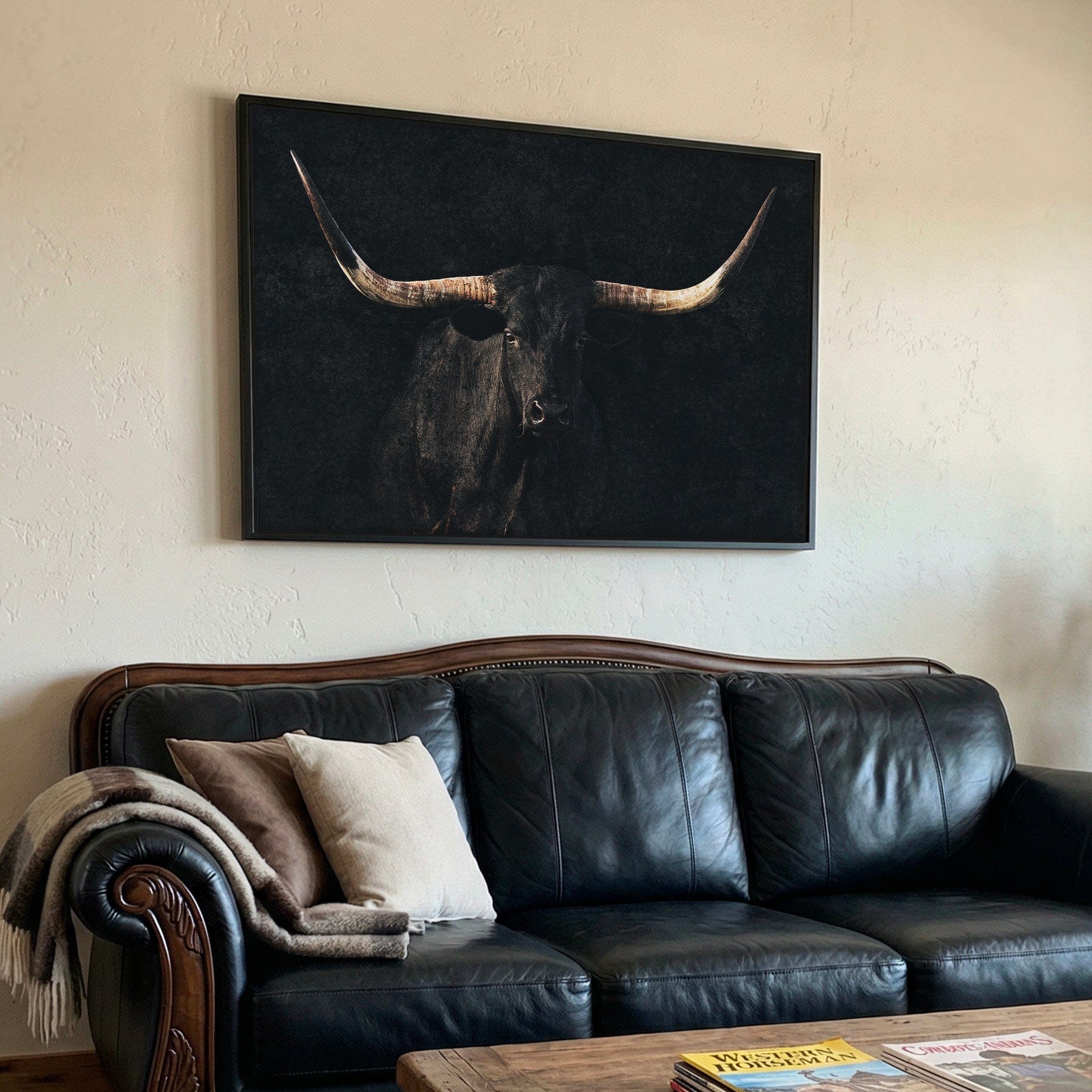 Longhorn Canvas Art – Elegant Black Western Wall Decor for Living Room Wall Art Teri James Photography