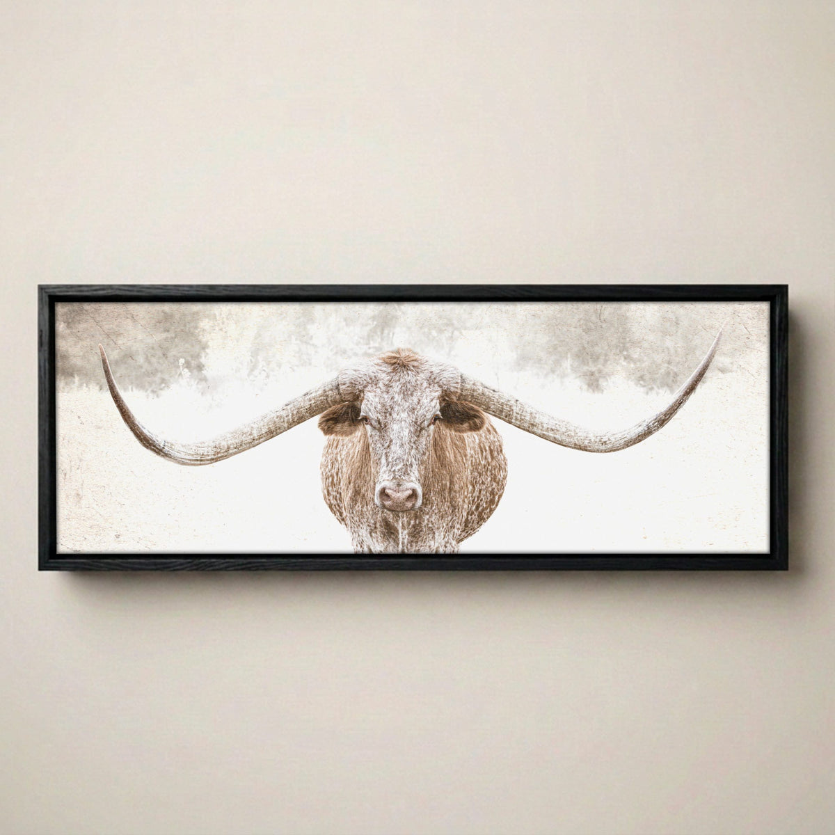 Longhorn Canvas Art - Sepia Panoramic Wall Art