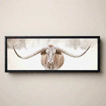 Longhorn Canvas Art - Sepia Panoramic Wall Art