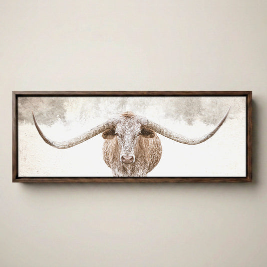 Longhorn Canvas Art - Sepia Panoramic Wall Art