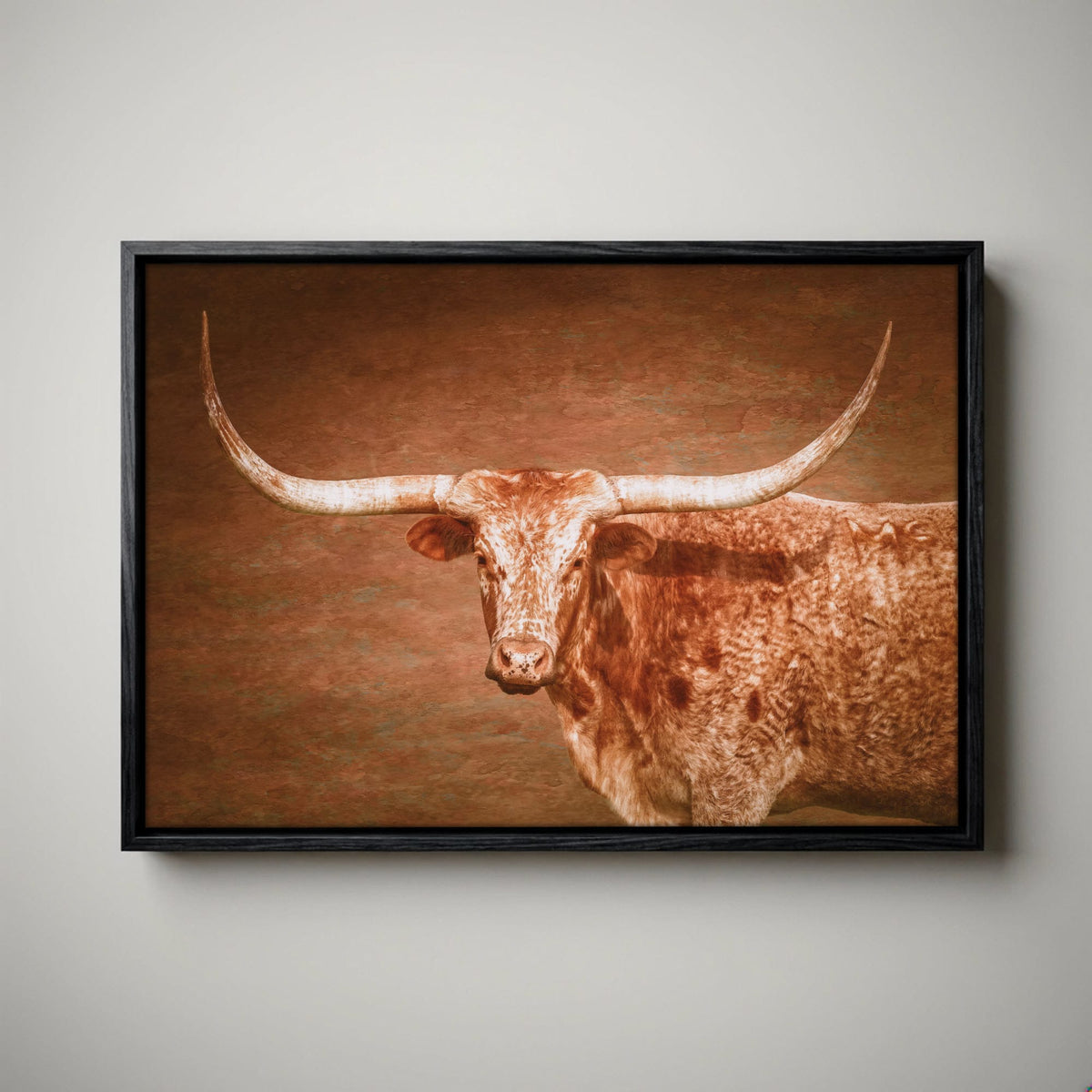 Longhorn Canvas - Framed Rustic Wall Art Turquoise