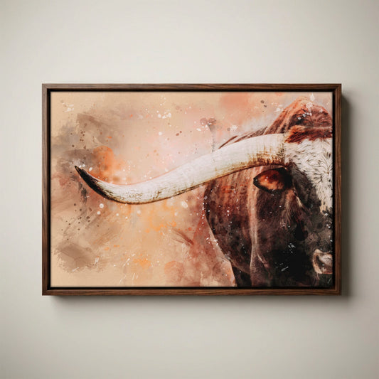 Longhorn Canvas Print | Modern Cowboy Watercolor Effect
