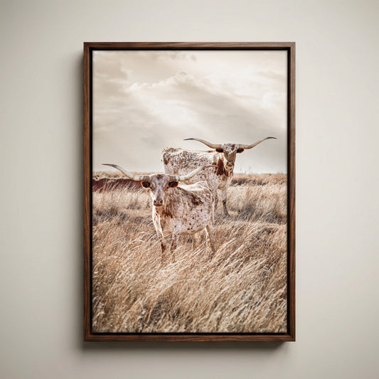 Longhorn Canvas Print – Vertical Rustic Animal Art Farmhouse Decor