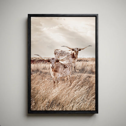 Longhorn Canvas Print – Vertical Rustic Animal Art Farmhouse Decor