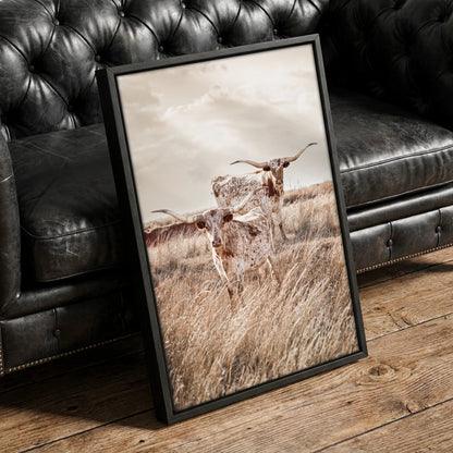 Longhorn Canvas Print – Vertical Rustic Animal Art Farmhouse Decor