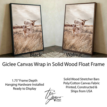 Longhorn Canvas Print – Vertical Rustic Animal Art Farmhouse Wall Decor Canvas-Black Frame / 12 x 18 Inches Wall Art Teri James Photography