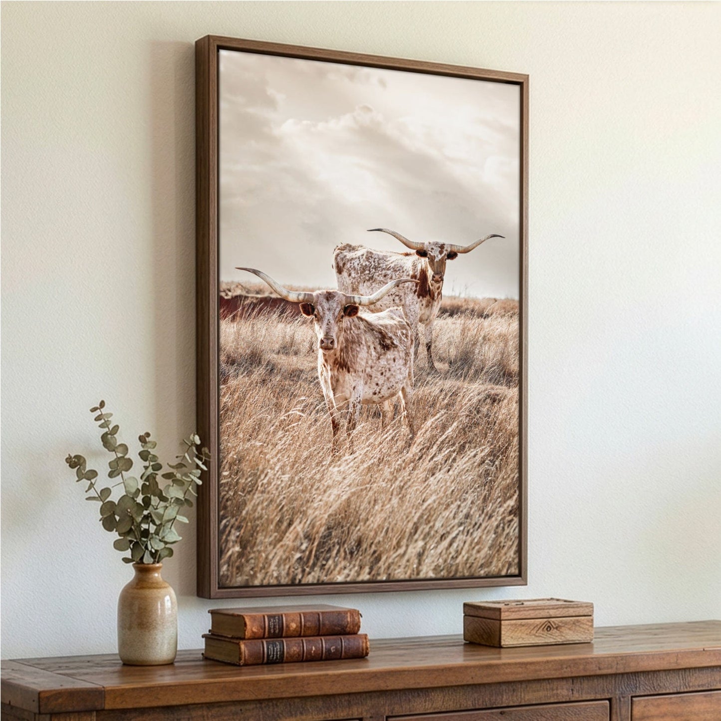 Longhorn Canvas Print – Vertical Rustic Animal Art Farmhouse Wall Decor Wall Art Teri James Photography