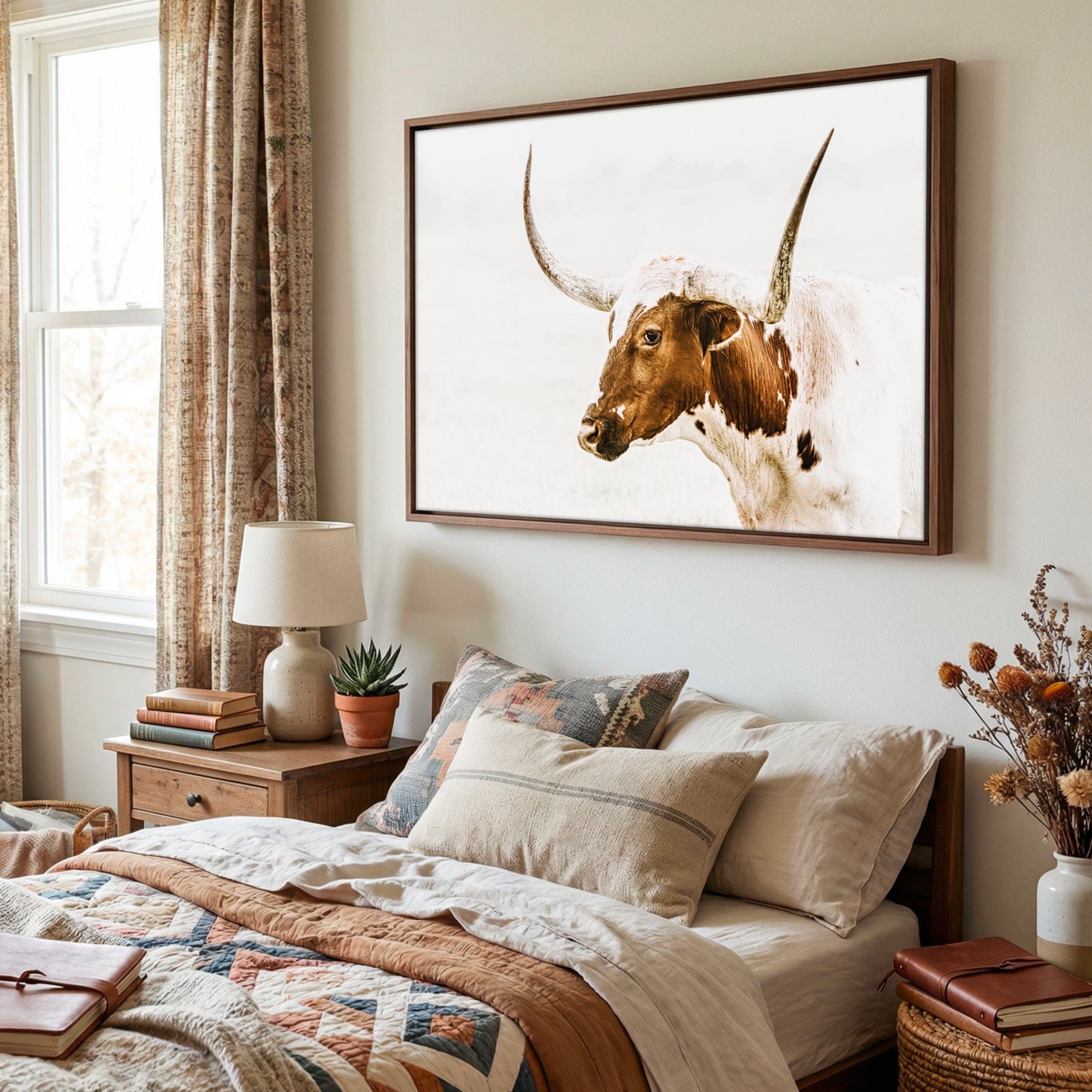 Longhorn Canvas - Texas Longhorn Art Sepia Wall Decor Rustic Farmhouse Print Wall Art Teri James Photography