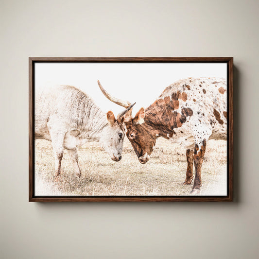 Longhorn Canvas Wall Art in Sepia Farmhouse Colors