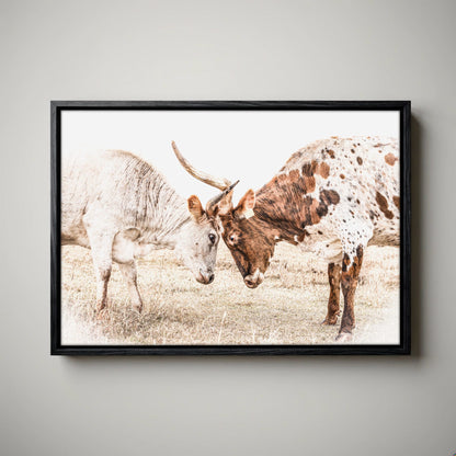 Longhorn Canvas Wall Art in Sepia Farmhouse Colors