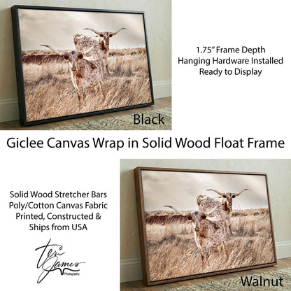 Longhorn Canvas Wall Art - Rustic Texas Longhorn Art for Western Living Room Decor Canvas-Black Frame / 12 x 18 Inches Wall Art Teri James Photography