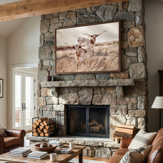 Longhorn Canvas Wall Art - Rustic Texas Longhorn Art for Western Living Room Decor Wall Art Teri James Photography