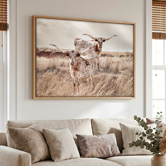 Longhorn Canvas Wall Art - Rustic Texas Longhorn Art
