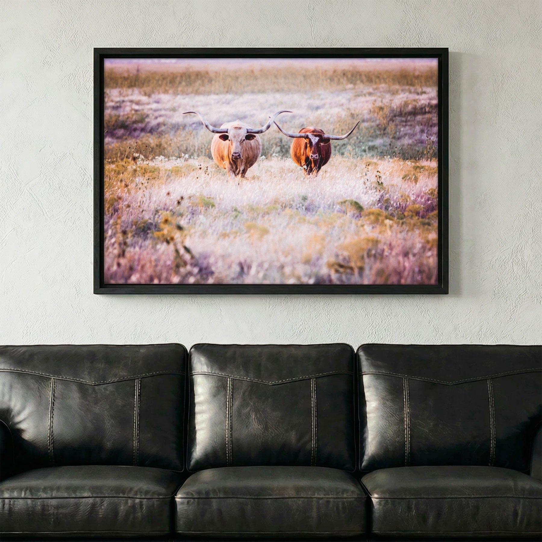 Longhorn Cows Canvas – Colorful Pasture Animal Art | Farmhouse Decor Print Wall Art Teri James Photography