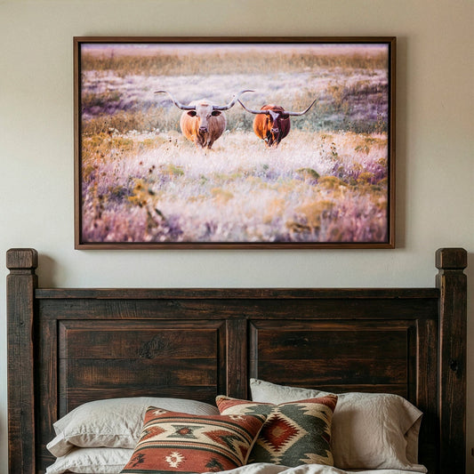 Longhorn Cows Canvas – Colorful Pasture Animal Art | Farmhouse Decor Print Wall Art Teri James Photography
