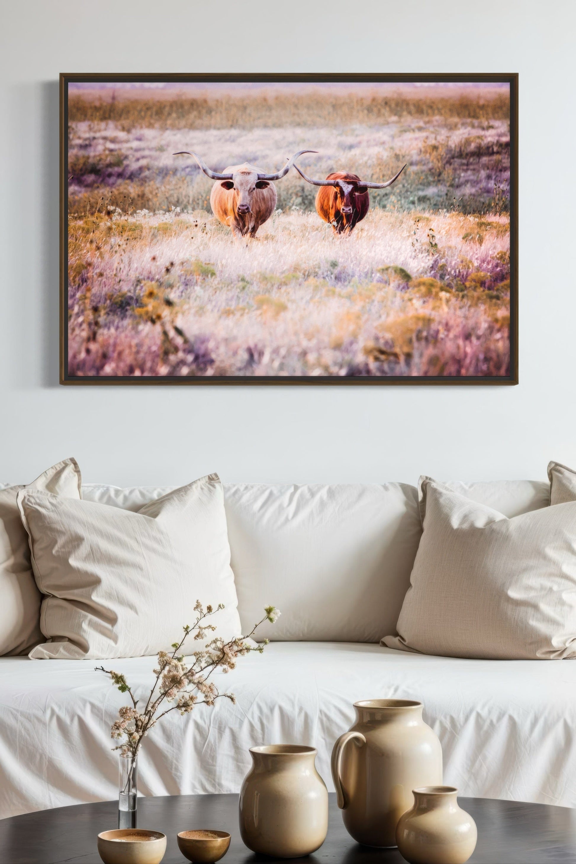 Longhorn Cows in Colorful Pasture Canvas Wall Art Teri James Photography