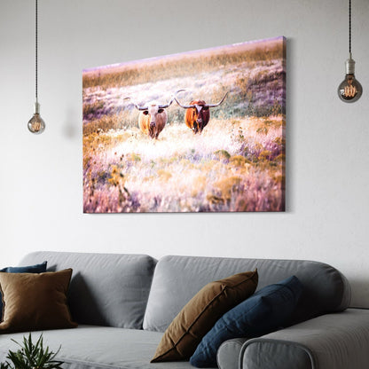 Longhorn Cows in Colorful Pasture Canvas Wall Art Teri James Photography