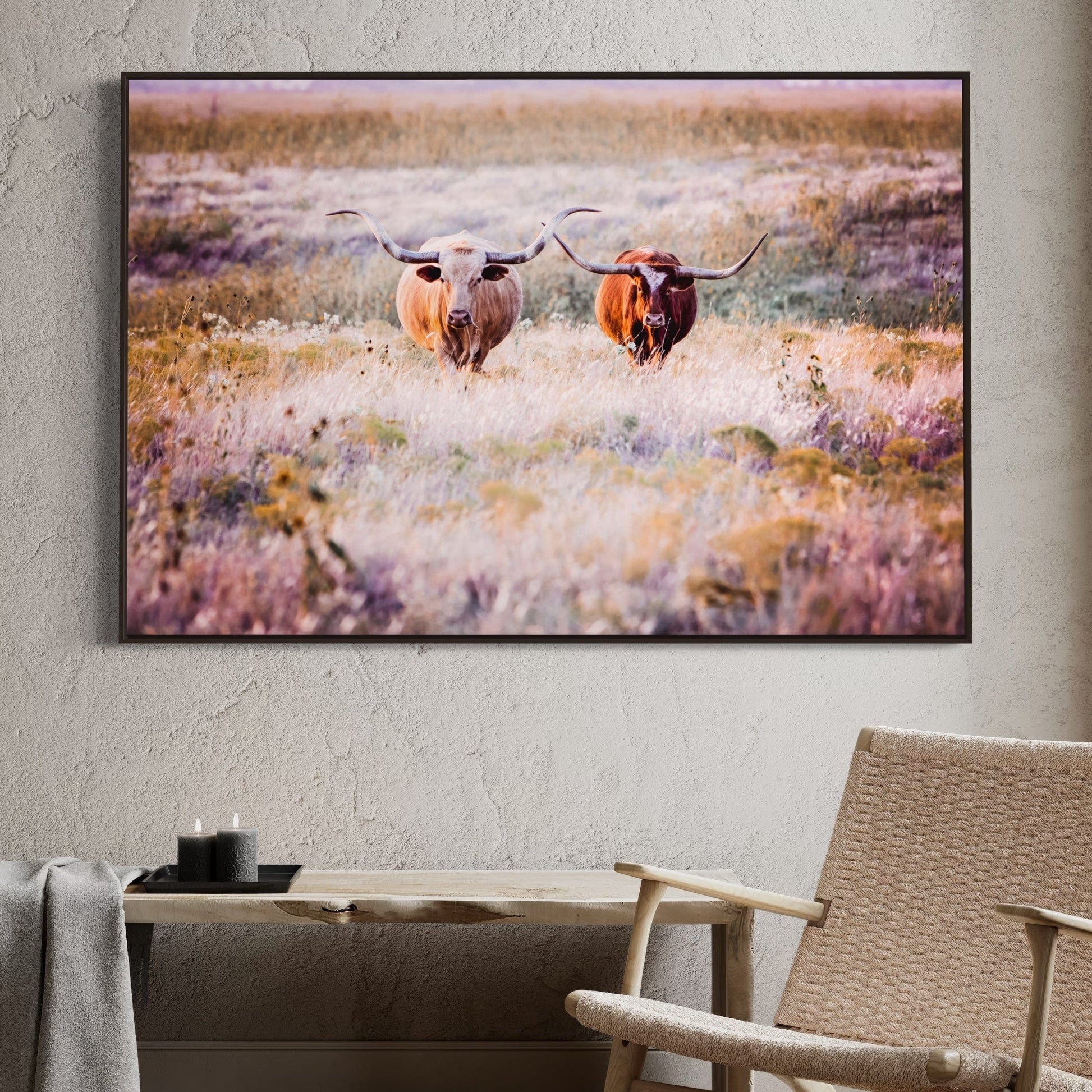Longhorn Cows in Colorful Pasture Canvas Wall Art Teri James Photography