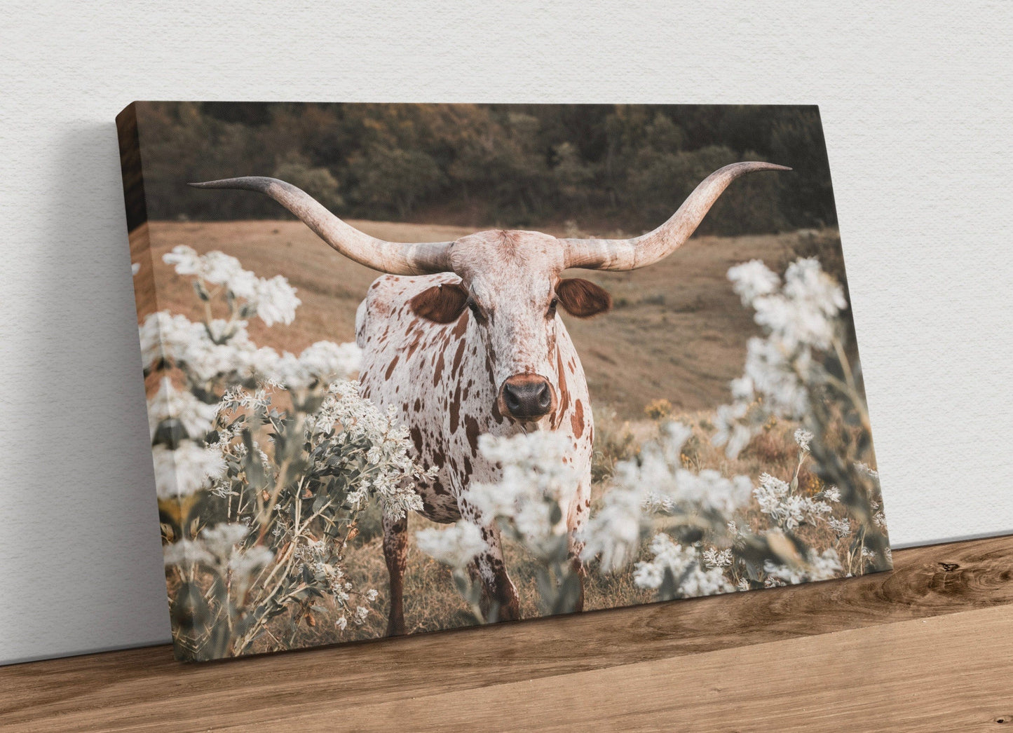 Longhorn in Flowers Wall Art Canvas-Unframed / 12 x 18 Inches Wall Art Teri James Photography