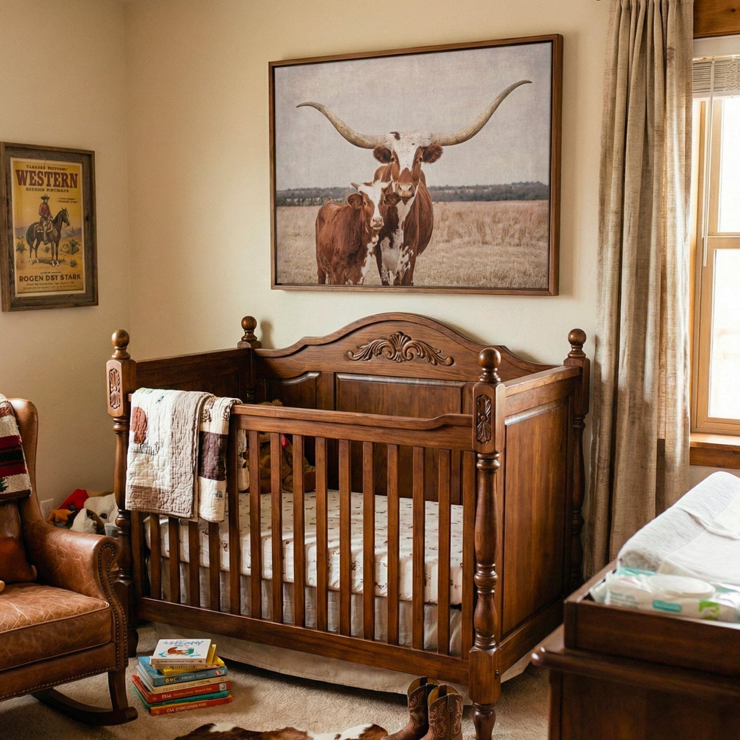 Longhorn Nursery Decor – Cow and Calf Rustic Wall Art for Nursery Wall Art Teri James Photography